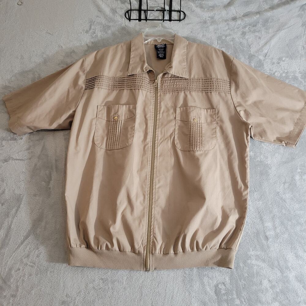 Vintage John Blair Fine Menswear Mens Large Beige shirt full zip short sleeve